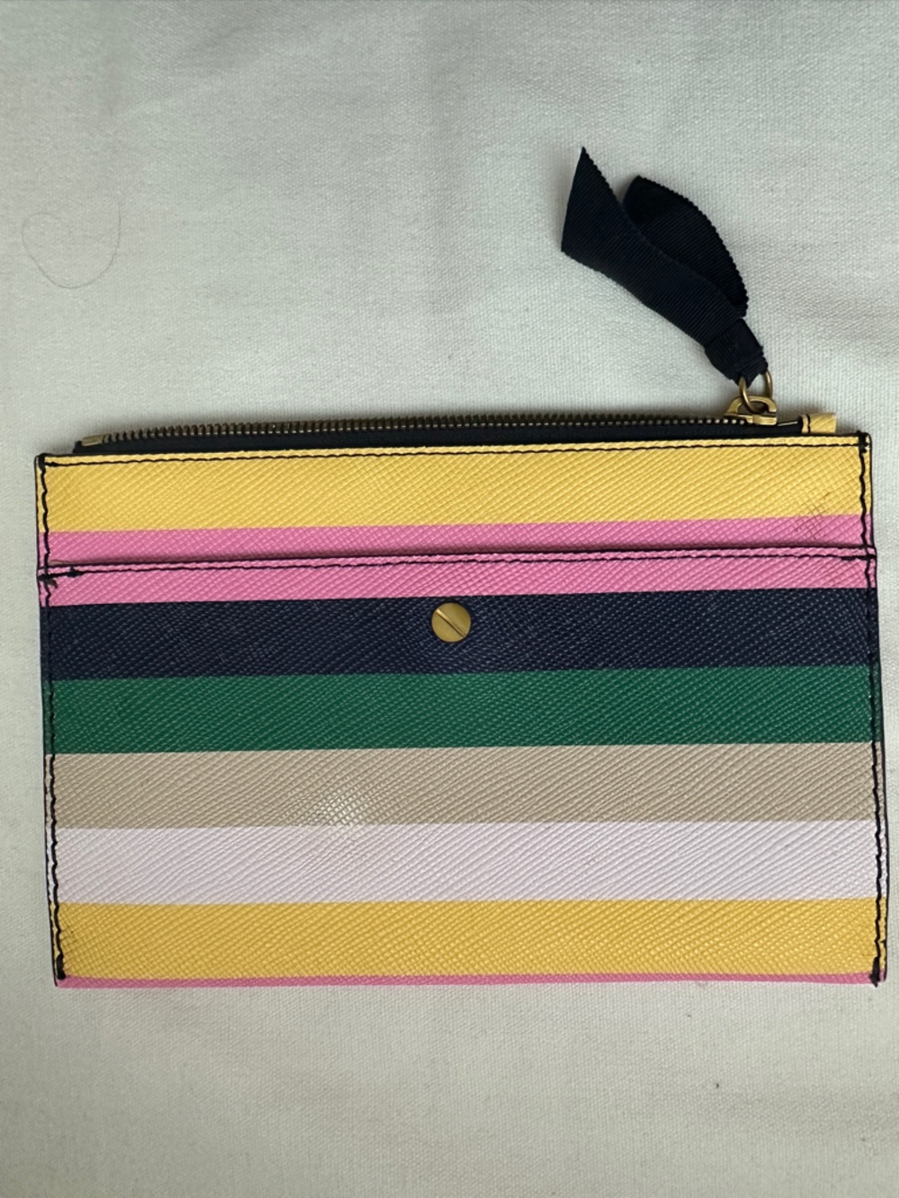 J. Crew Striped Leather clutch in Yellow, Pink, Navy, Green, Cream